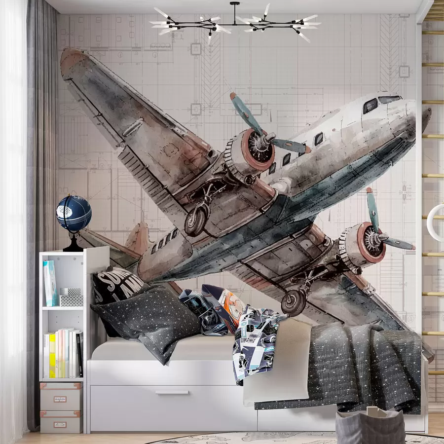 murais de parede Estilo escandinavo de avião para meninos w07911