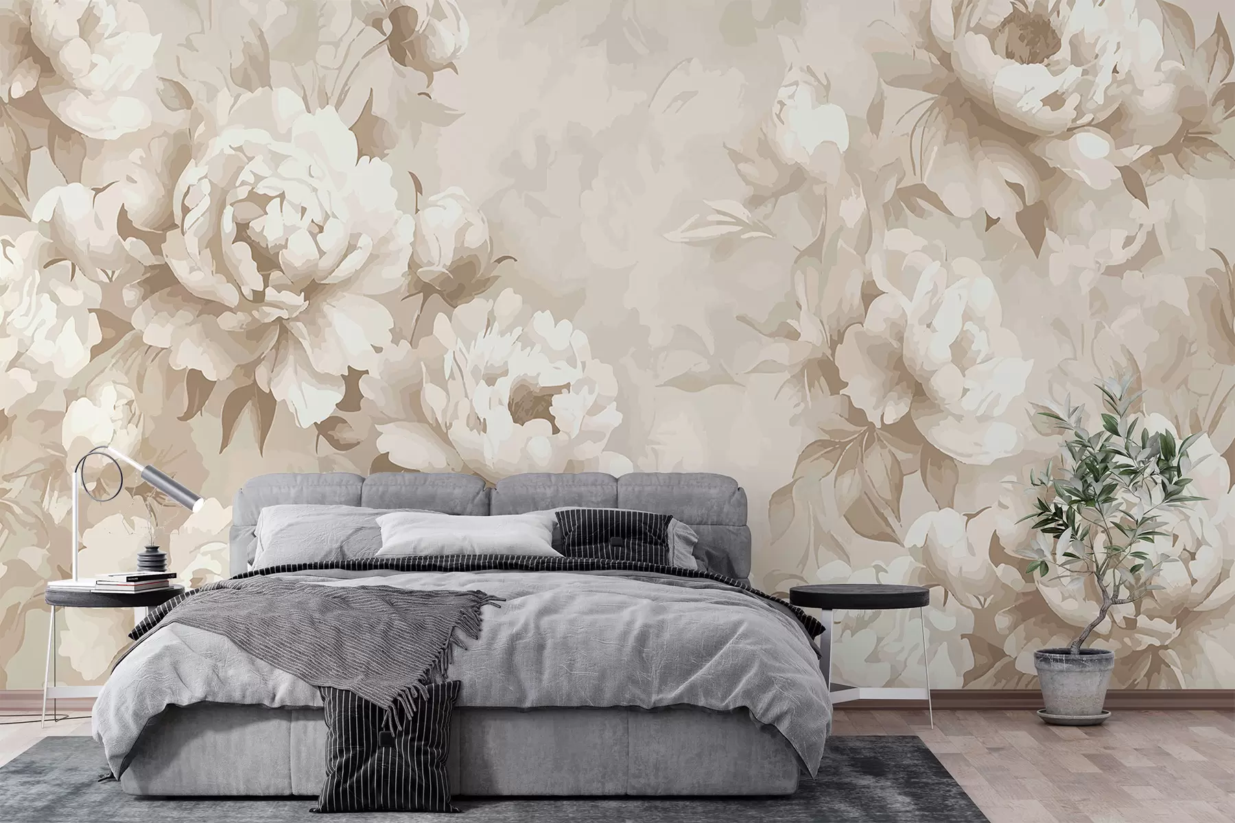 murais de parede Peônias em cores claras e delicadas w07891