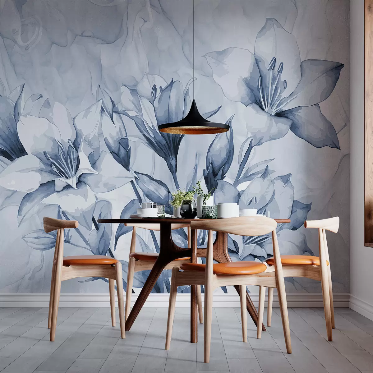 murais de parede Flores azuis sobre fundo azul w07897