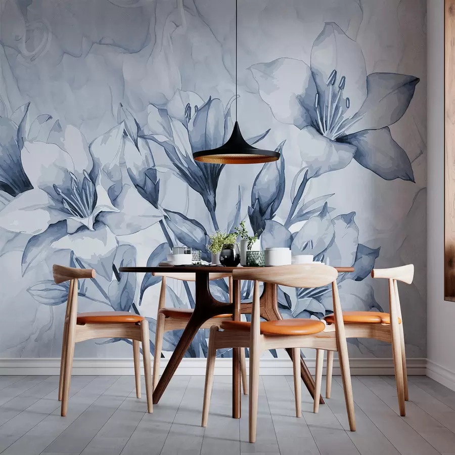 murais de parede Flores azuis sobre fundo azul w07897