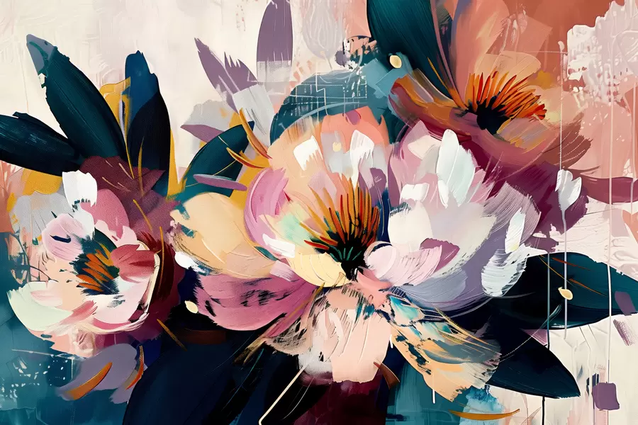 murais de parede Grandes flores são pintadas em óleo w07940