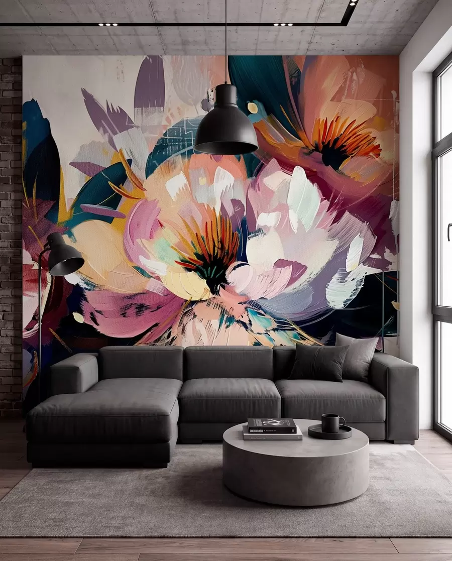 murais de parede Grandes flores são pintadas em óleo w07940