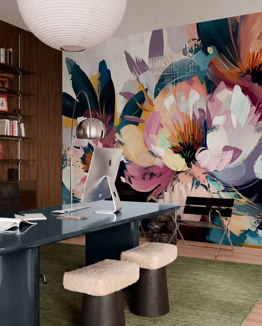 murais de parede Grandes flores são pintadas em óleo w07940
