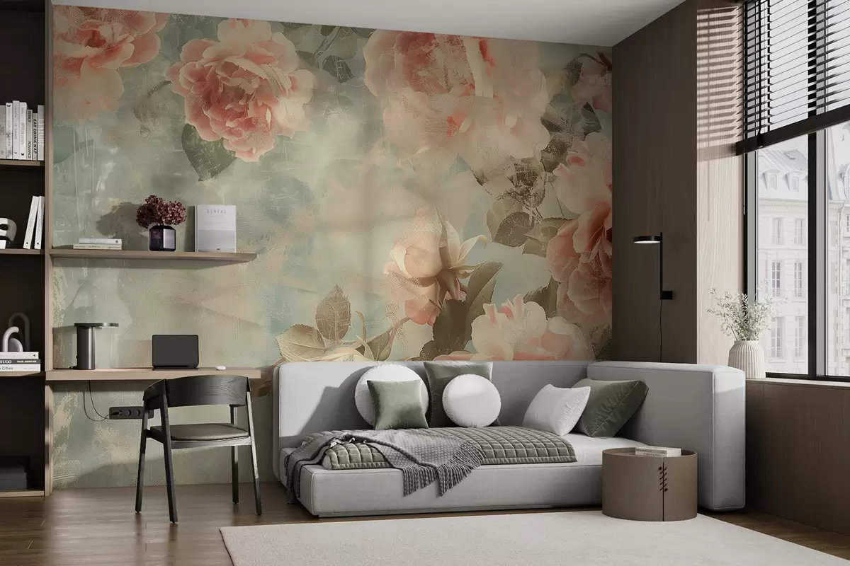 murais de parede Fundo esfumaçado com flores delicadas w07941