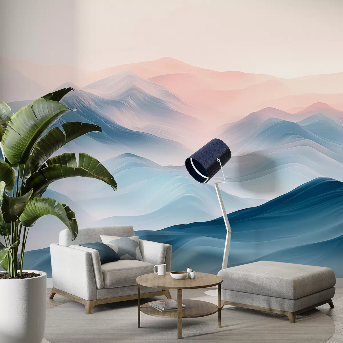 murais de parede Ilustração digital abstrata de montanhas nevoentas sof w07944