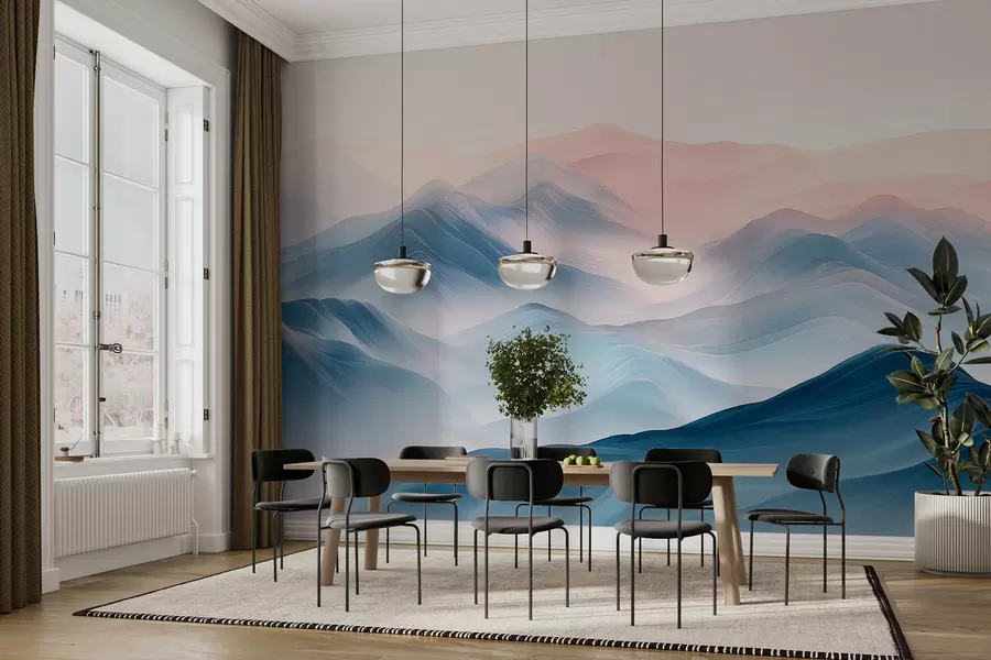 murais de parede Ilustração digital abstrata de montanhas nevoentas sof w07944