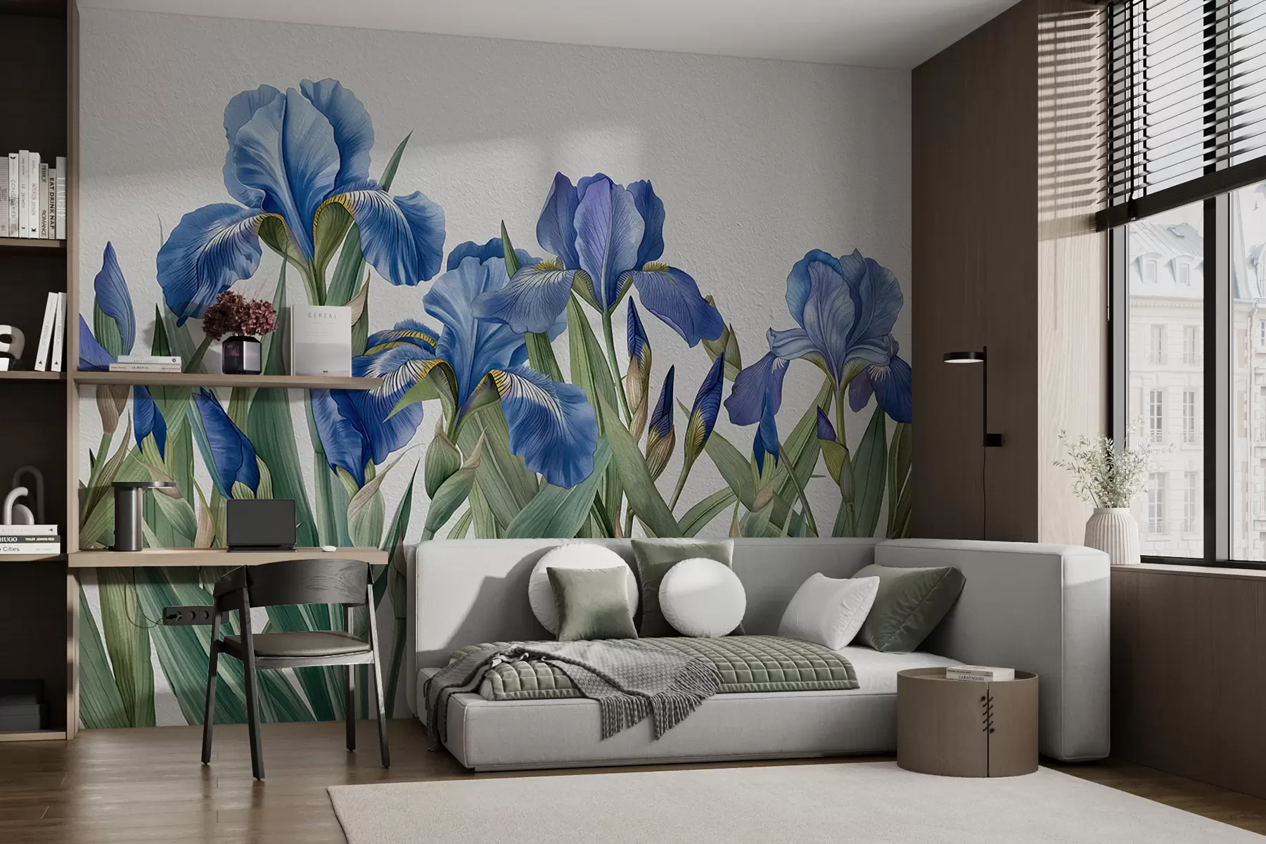 murais de parede Grandes íris pintadas em um muro de concreto branco w07949