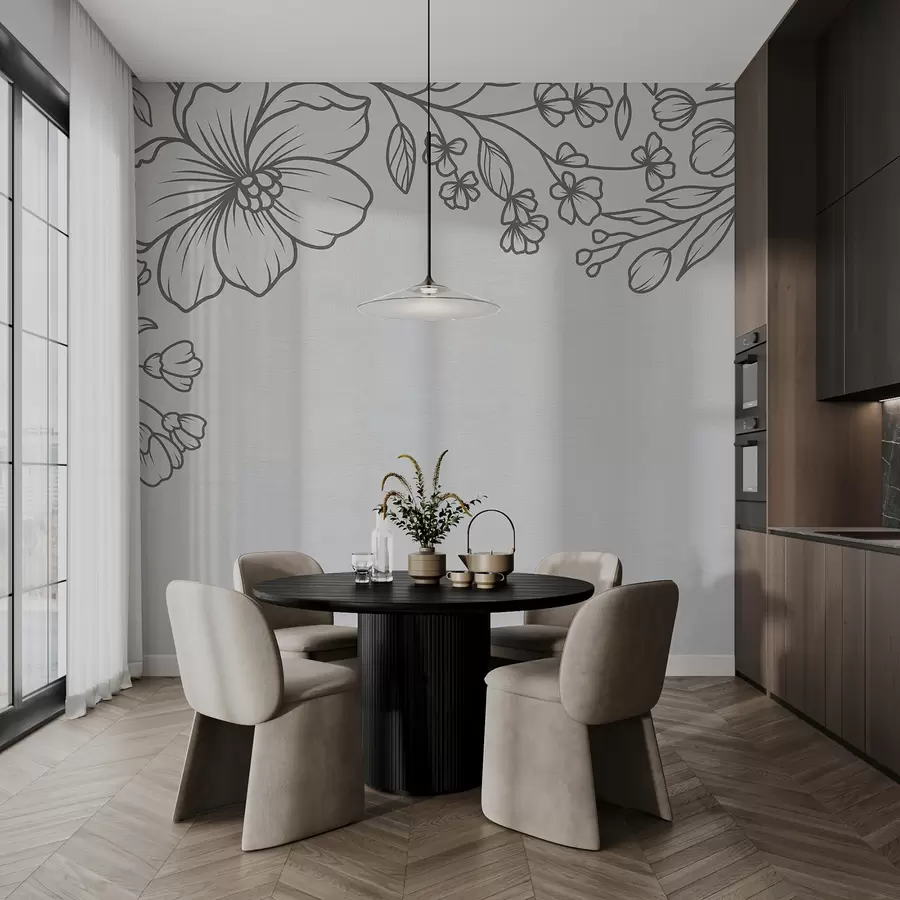 murais de parede grandes flores pintadas em um fundo cinza w07952