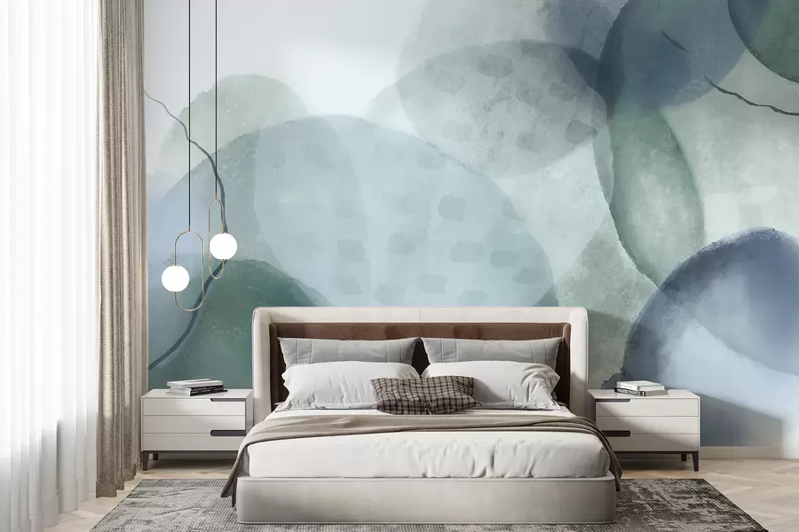murais de parede Formas suaves e abstratas em aquarela em tons de azul, verde e branco w07926