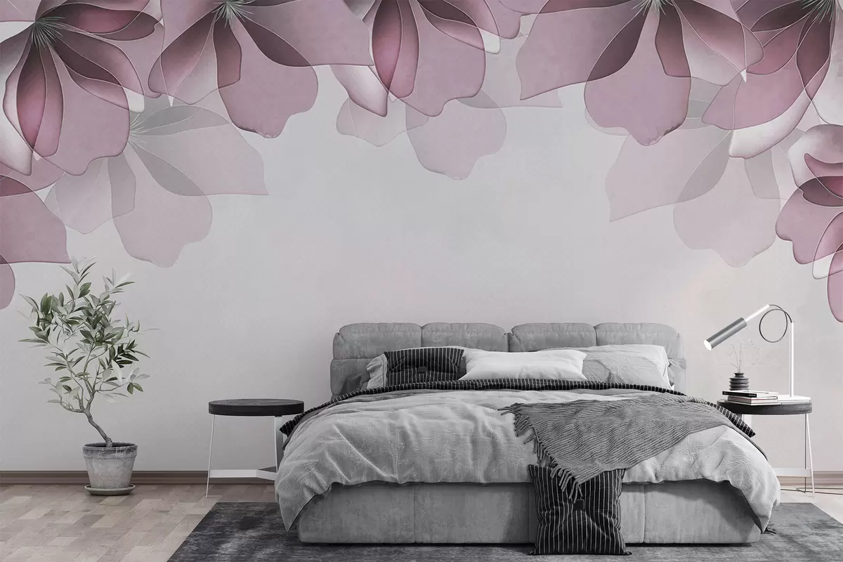 murais de parede grandes flores rosa translúcidas w08041