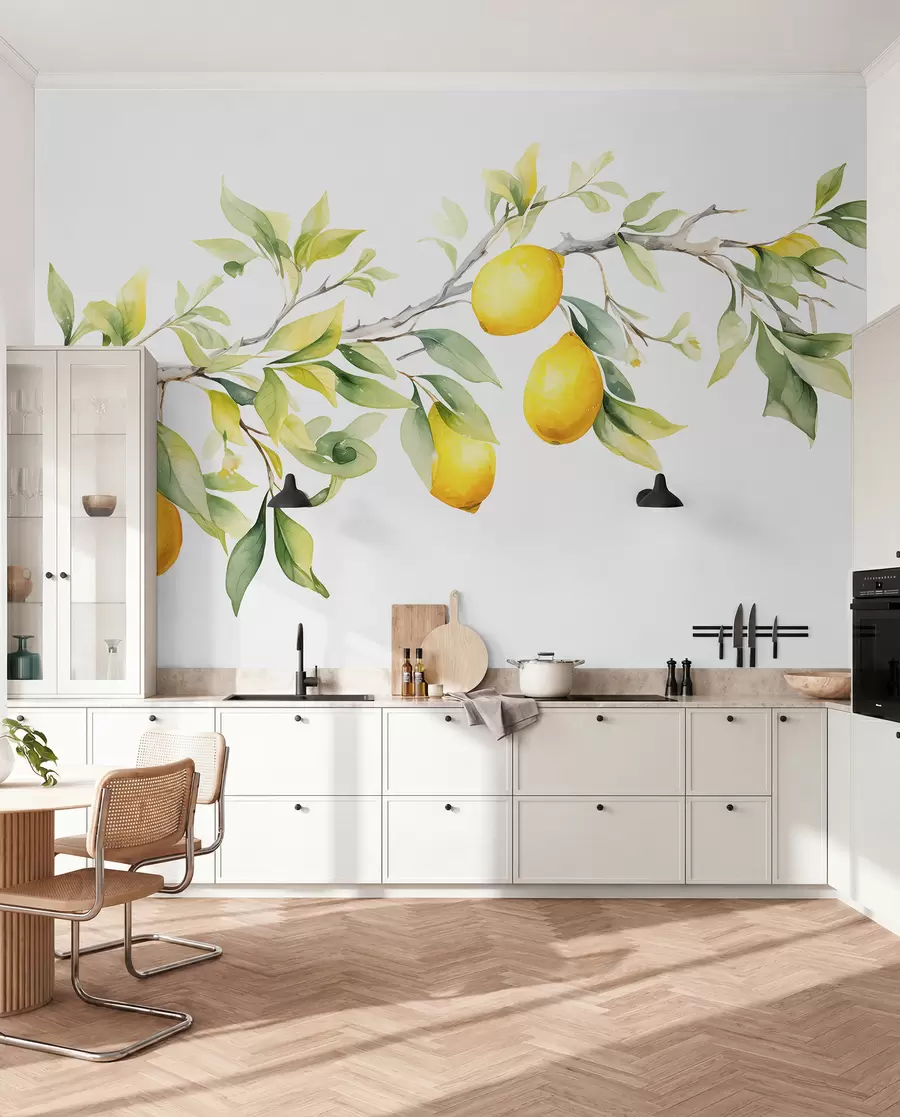 murais de parede Ramo aquarela com folhas e frutas de limão w08096