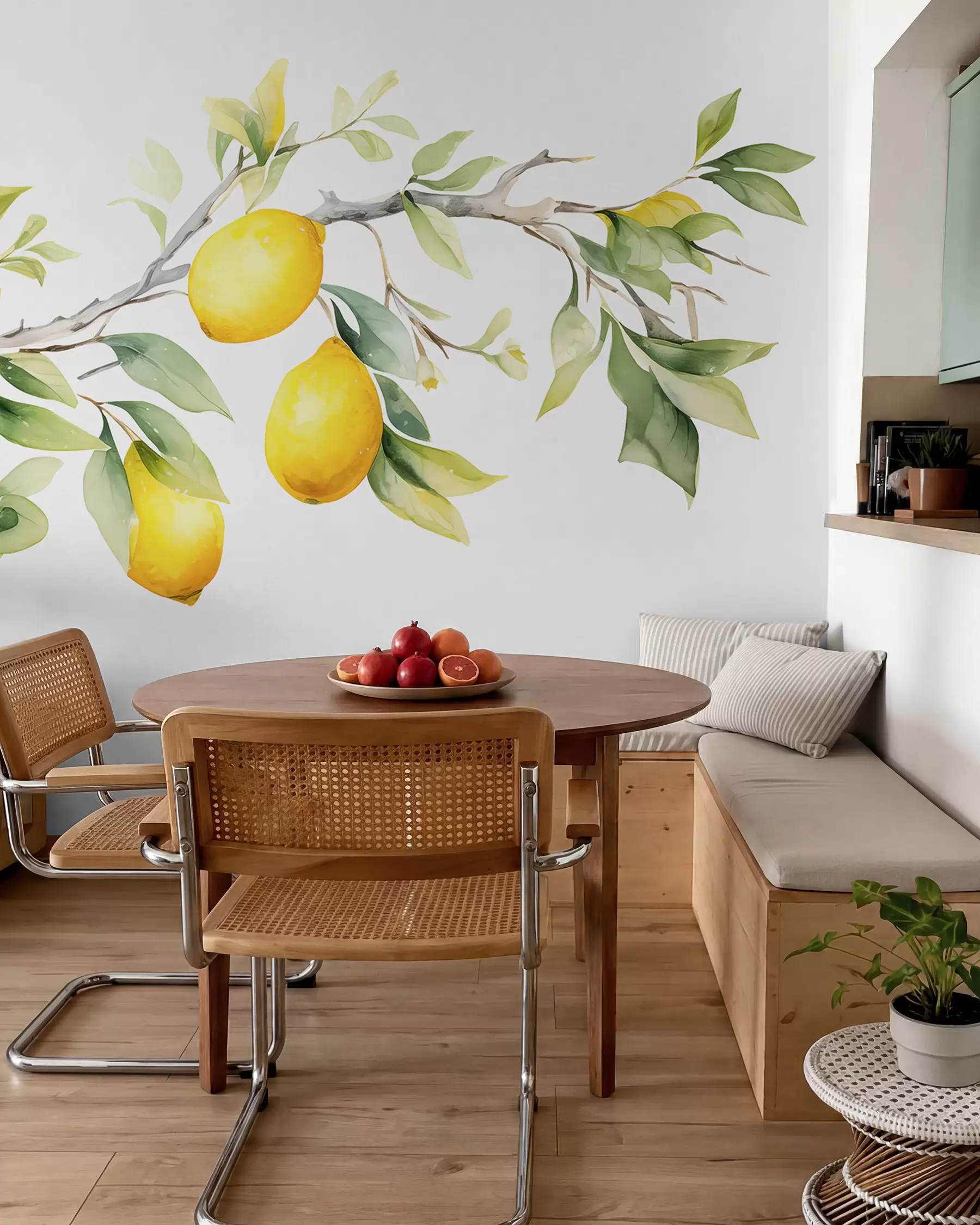 murais de parede Ramo aquarela com folhas e frutas de limão w08096