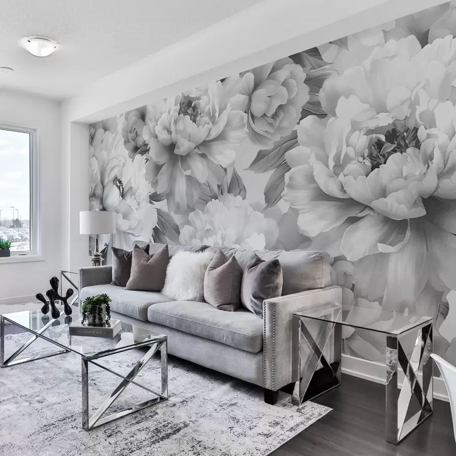 murais de parede Peônias pretas e brancas w08068