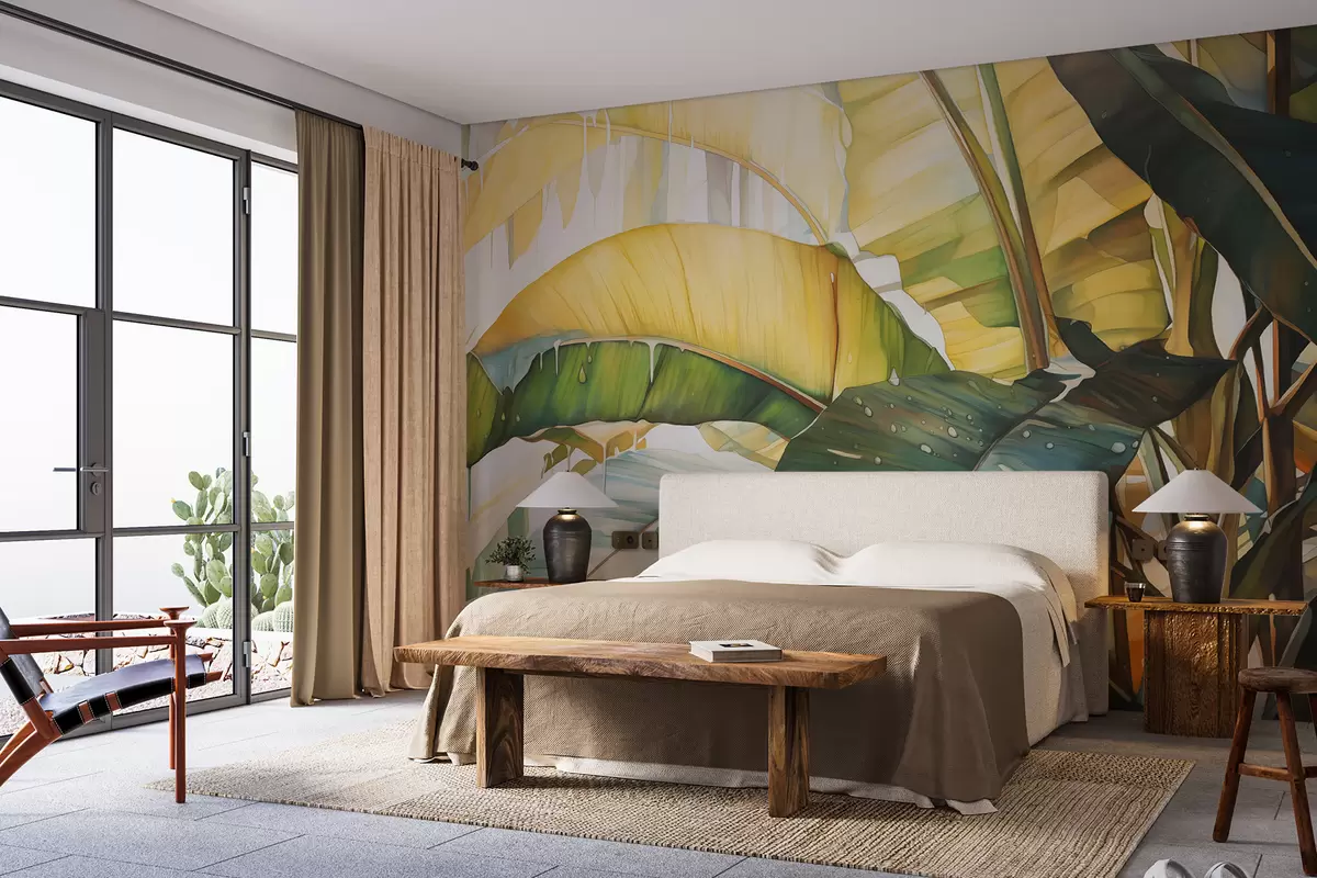 murais de parede Folhas tropicais em aquarela de chuva w08115