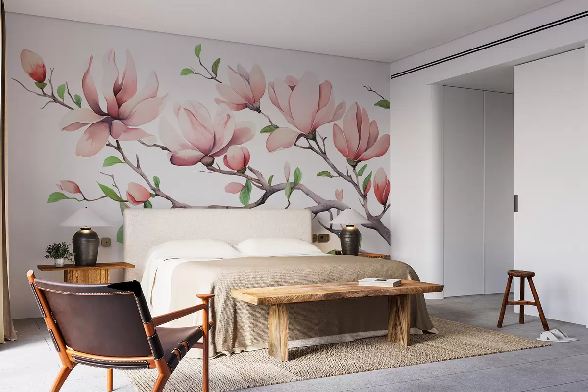 murais de parede Ramo com flores de magnólia rosa w08131