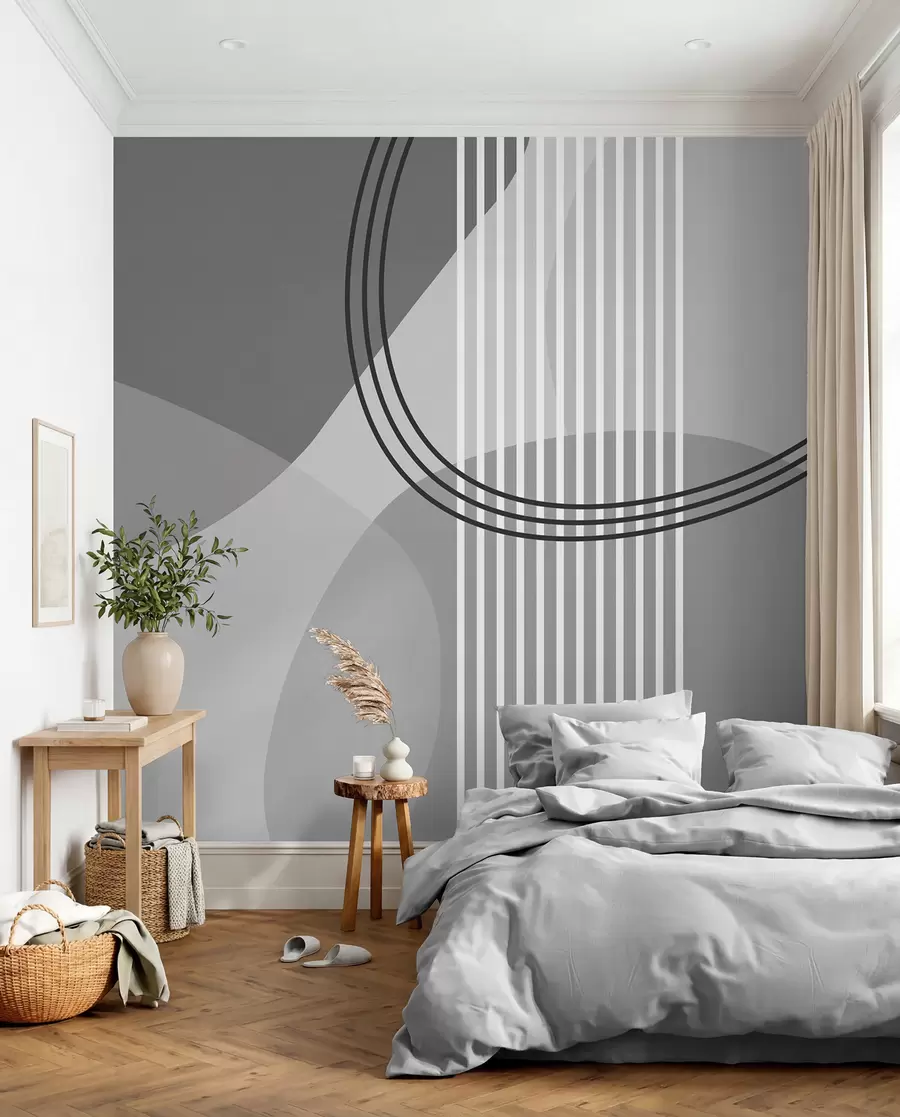 murais de parede Linha de abstração geométrica e círculo minimalismo estilo moderno cor cinza w08173v3