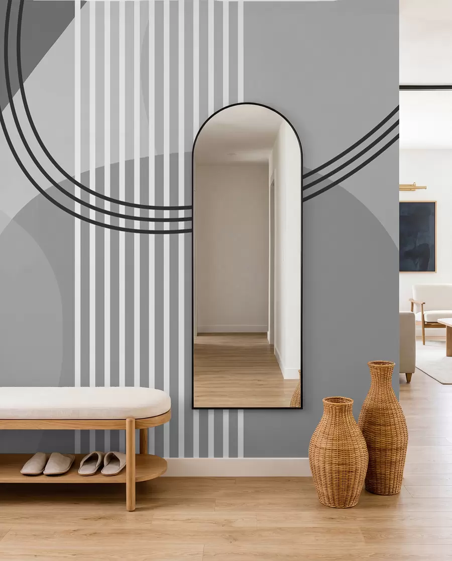 murais de parede Linha de abstração geométrica e círculo minimalismo estilo moderno cor cinza w08173v3