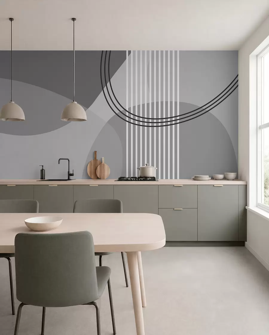 murais de parede Linha de abstração geométrica e círculo minimalismo estilo moderno cor cinza w08173v3