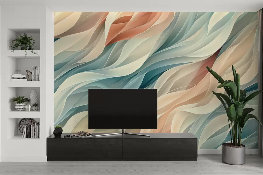 murais de parede Design abstrato hipnotizante com ondas suaves em tons pastéis w01335