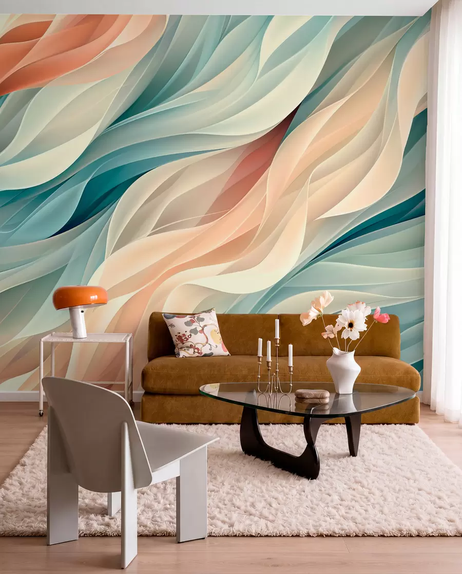 murais de parede Design abstrato hipnotizante com ondas suaves em tons pastéis w01335
