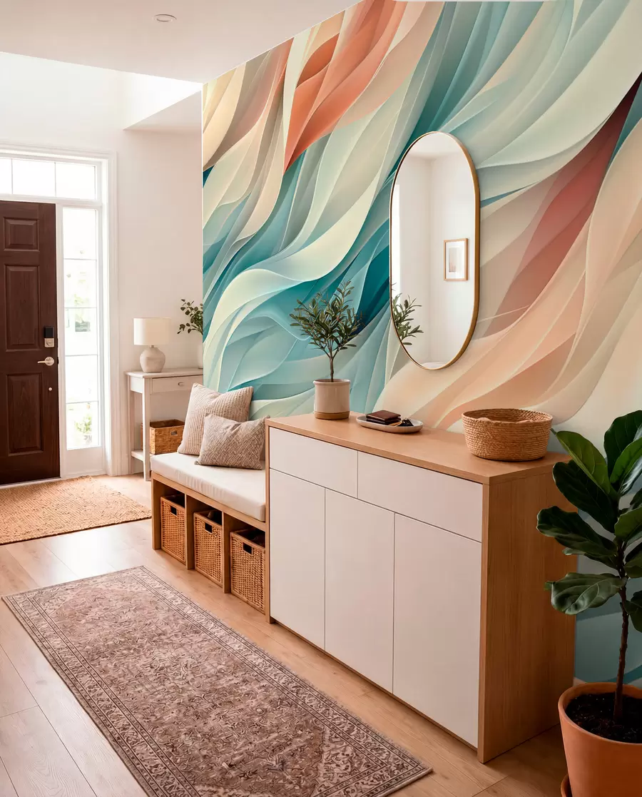 murais de parede Design abstrato hipnotizante com ondas suaves em tons pastéis w01335