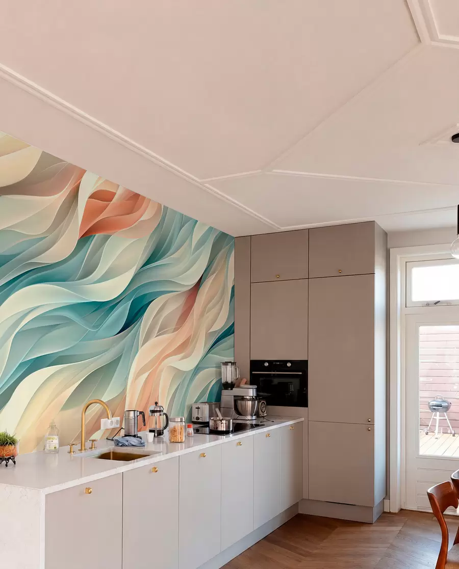 murais de parede Design abstrato hipnotizante com ondas suaves em tons pastéis w01335