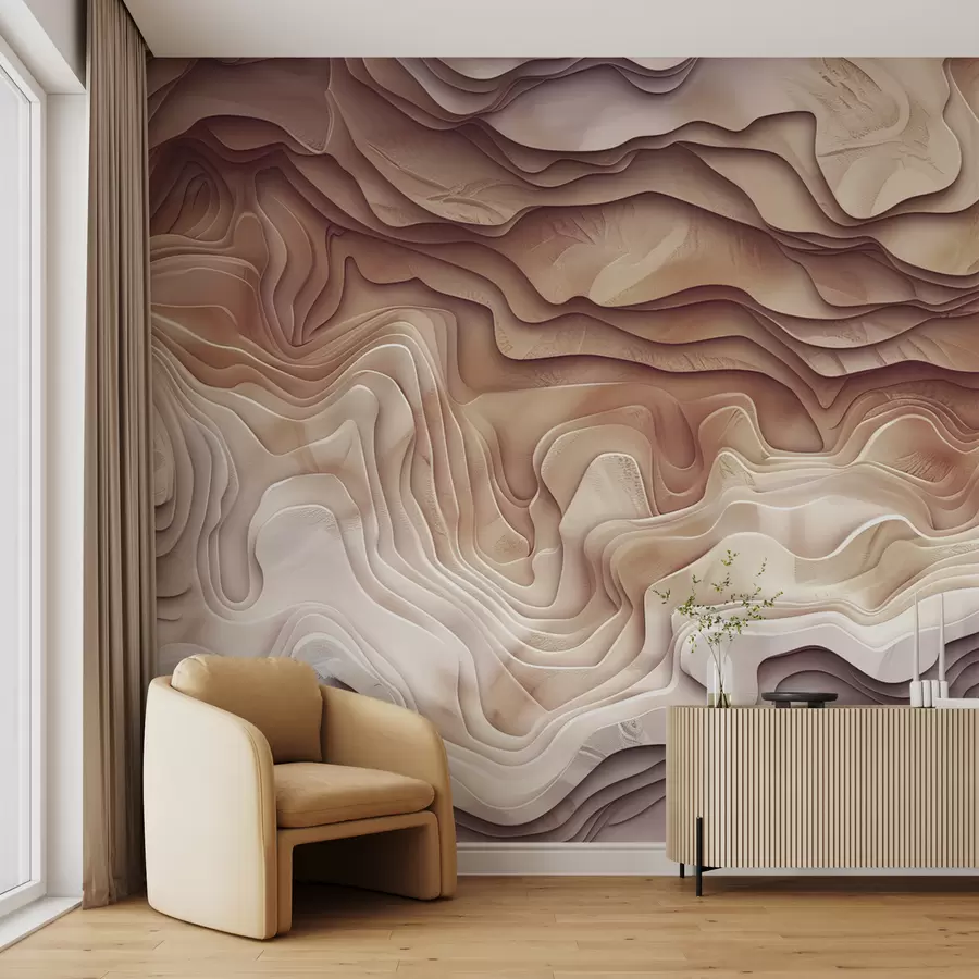 murais de parede Mapa topográfico 3D com contornos de relevo em tons rosa claro w01337