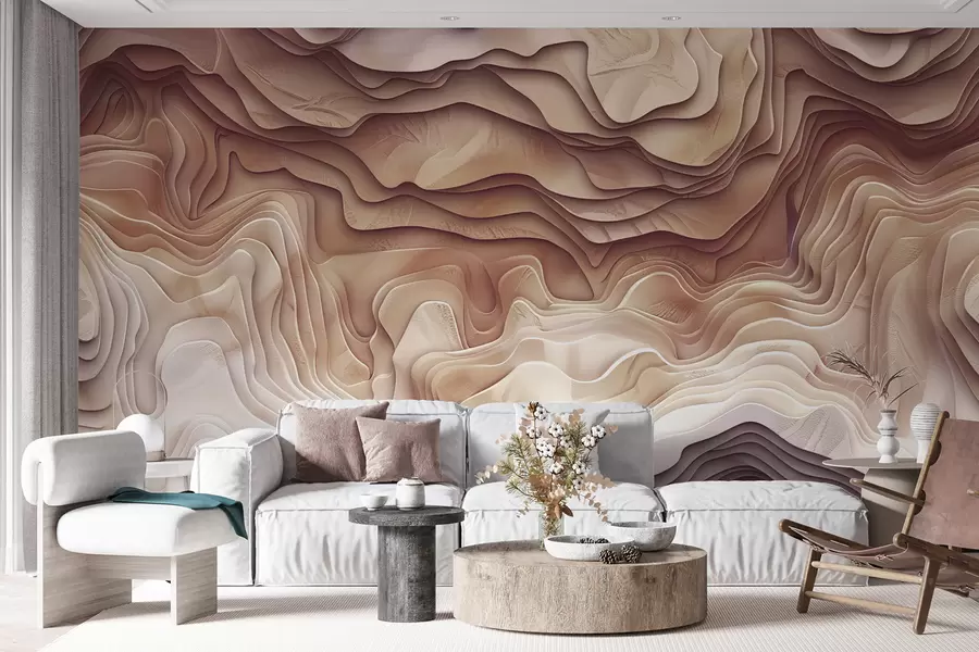 murais de parede Mapa topográfico 3D com contornos de relevo em tons rosa claro w01337
