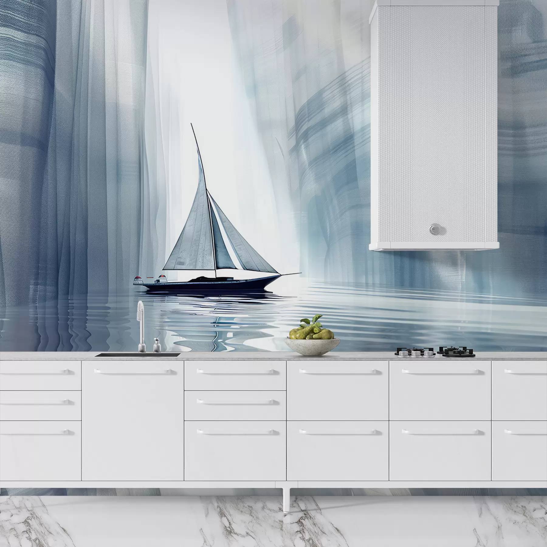 murais de parede Barco na água em estilo futurista com cores azuis w01338