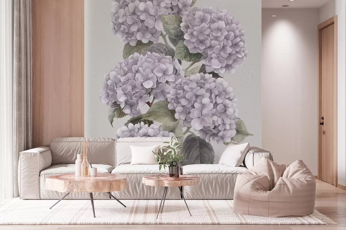 murais de parede Ramos de hortênsia em tons suaves de rosa w08176v1