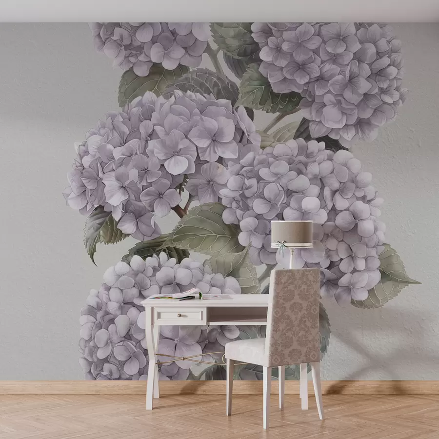 murais de parede Ramos de hortênsia em tons suaves de rosa w08176v1