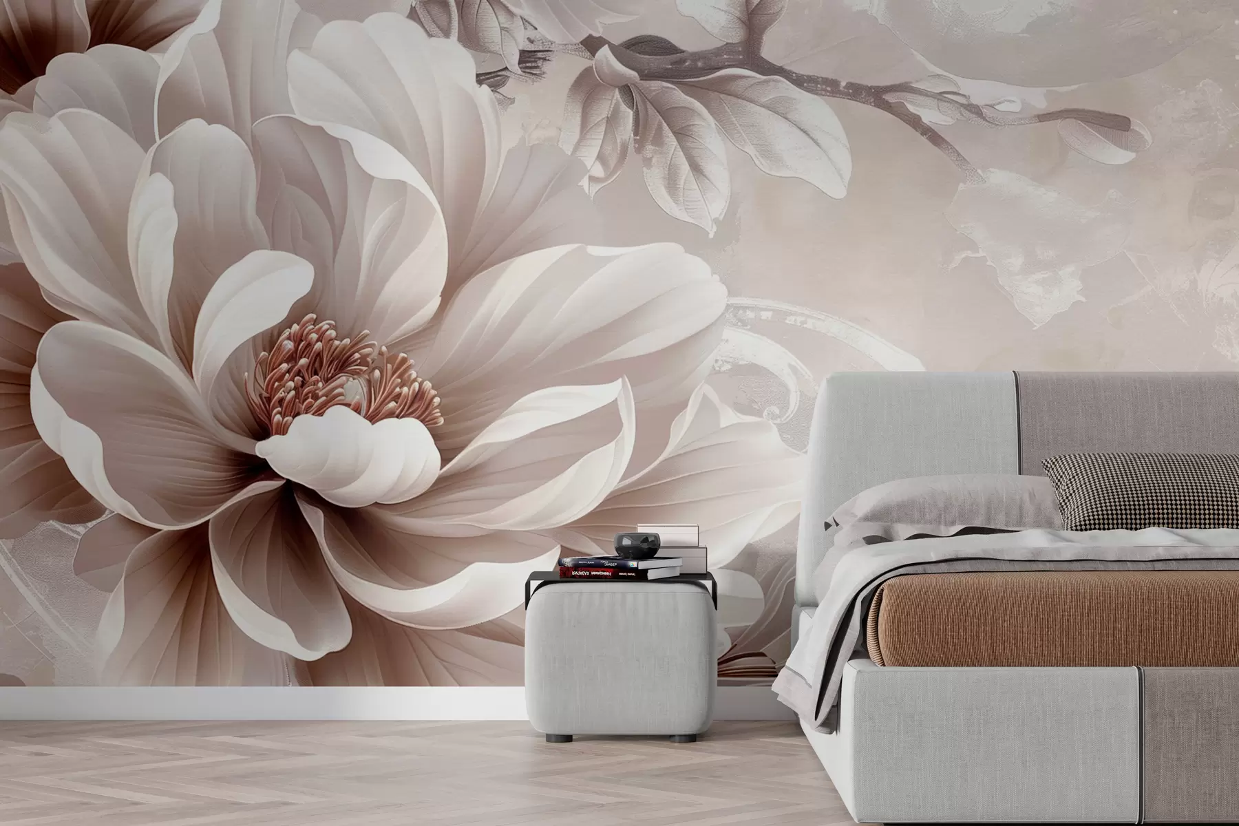 murais de parede Grande flor rosa empoeirada na parede grunge w08181v1