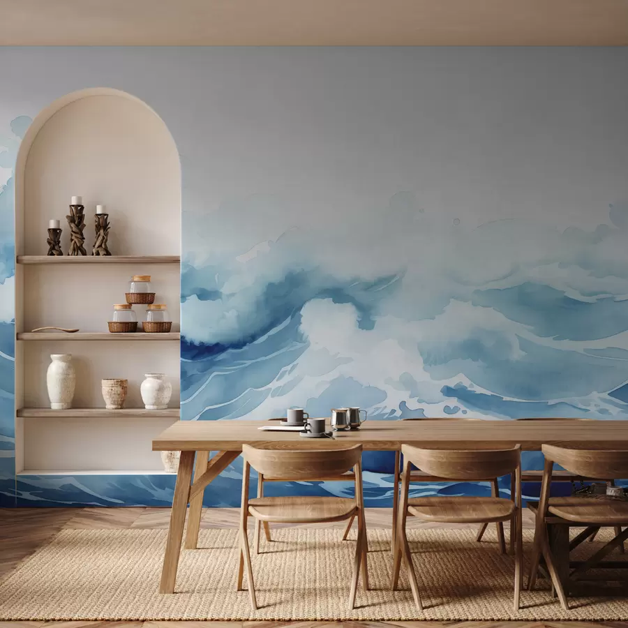 murais de parede Ondas do mar aquarela, cor azul w00962