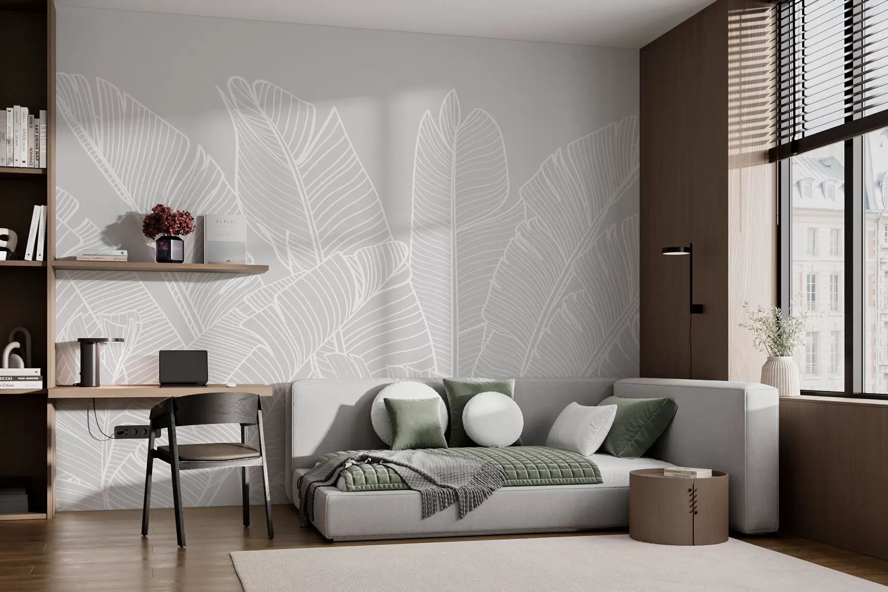 murais de parede Tropical banana leaves cor cinza minimalismo nova tendência w08210v1