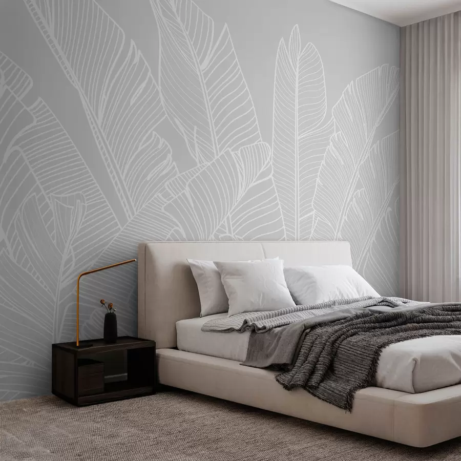 murais de parede Tropical banana leaves cor cinza minimalismo nova tendência w08210v1