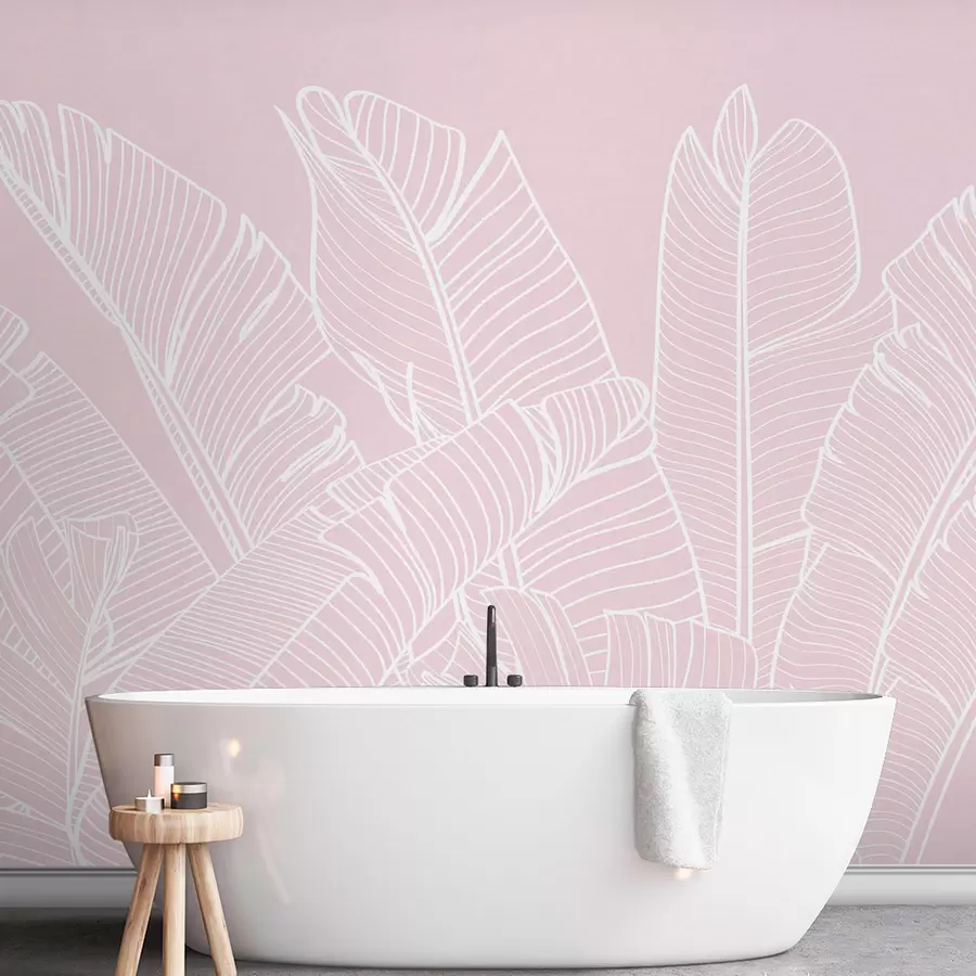 murais de parede Tropical banana leaves pink color minimalismo nova tendência w08210v3