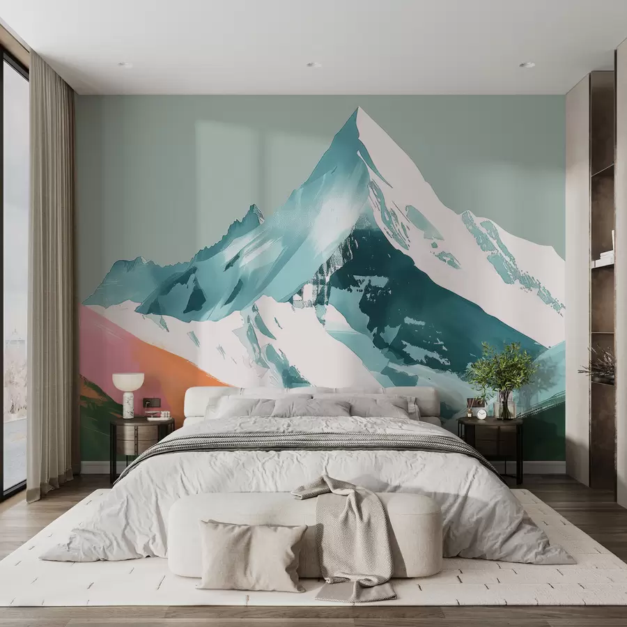 murais de parede Paisagem montanhosa com detalhes em rosa w01394v1