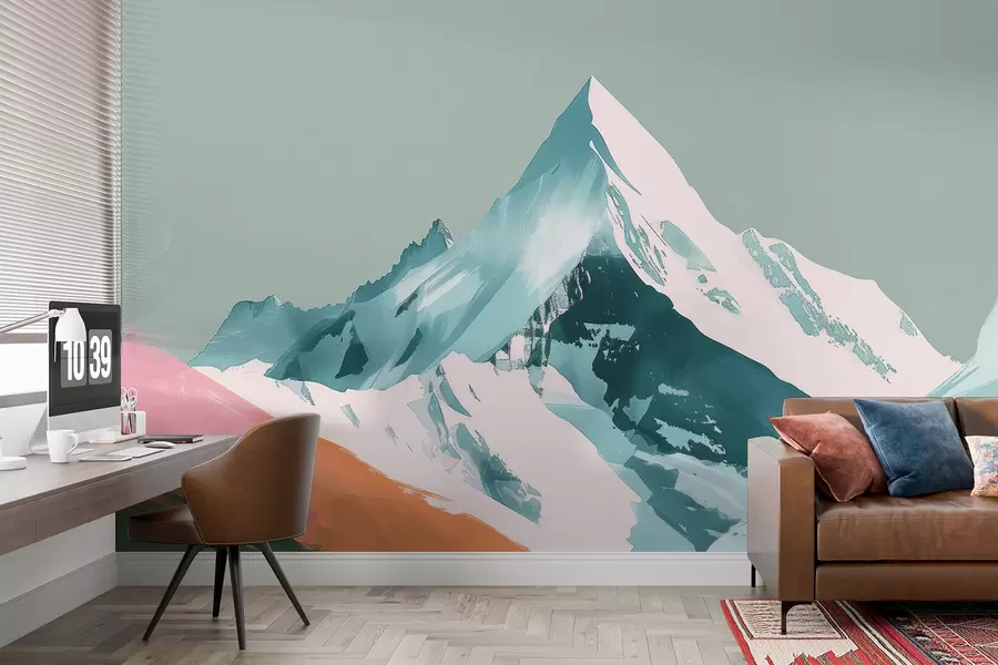 murais de parede Paisagem montanhosa com detalhes em rosa w01394v1