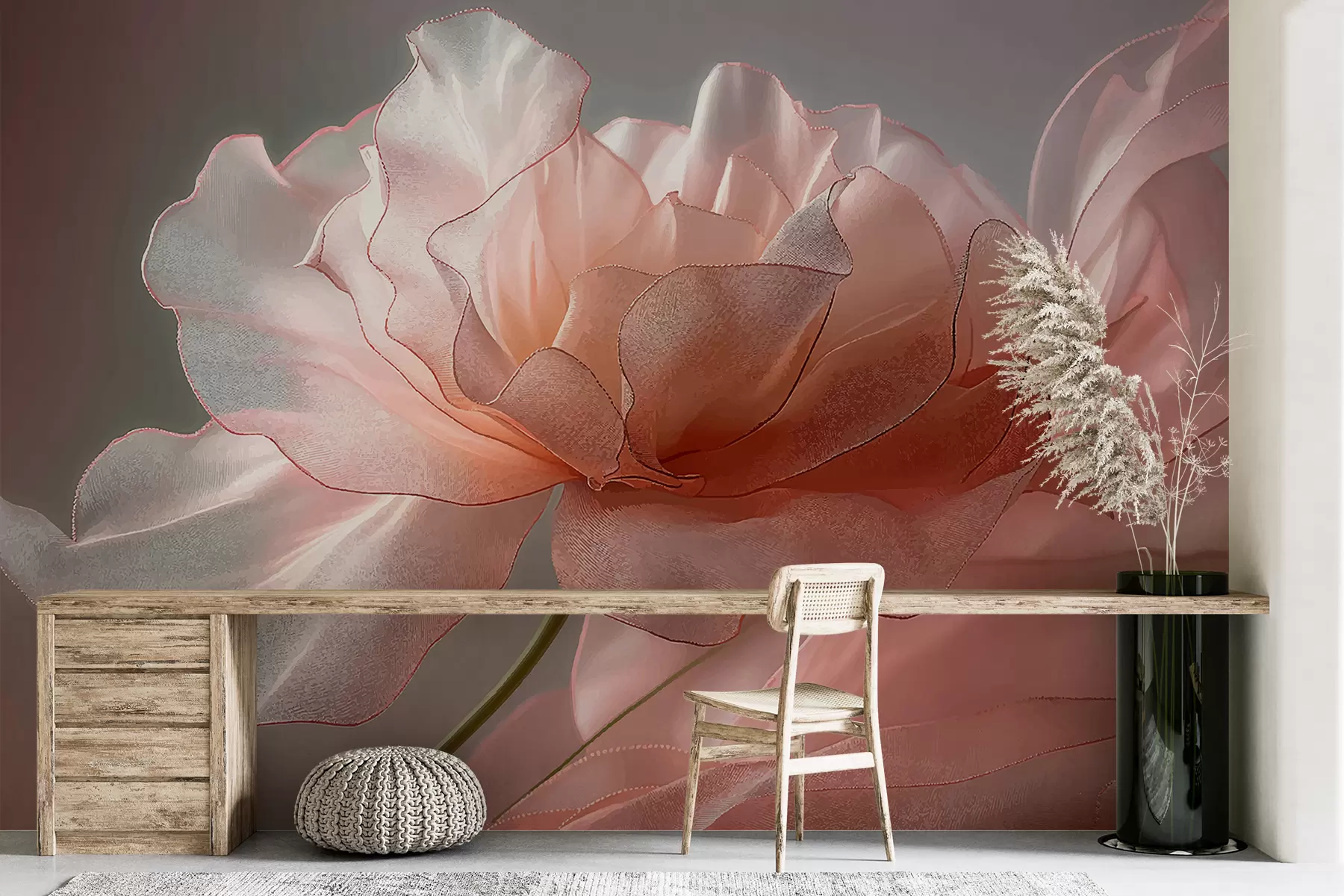 murais de parede Flor grande em rosa, cores pastéis w01414