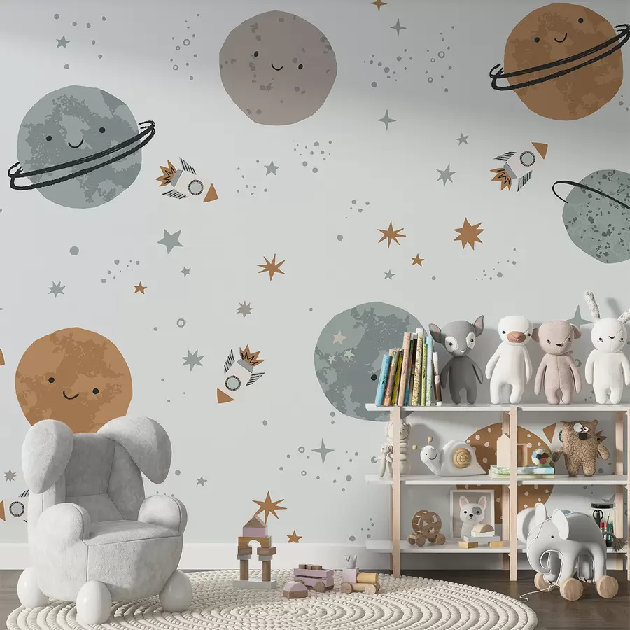 murais de parede Papel de parede infantil, espaço, planetas w01417
