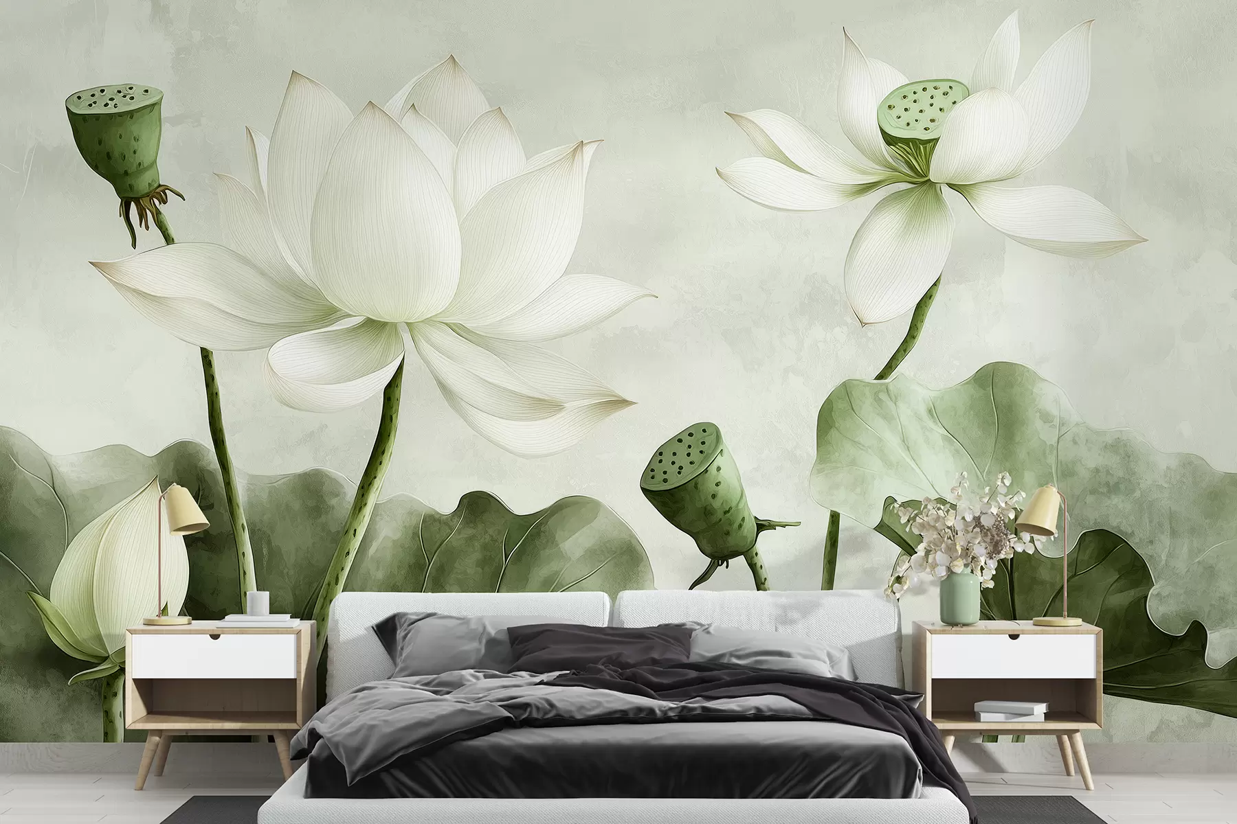 murais de parede Bleunioù lotus, dourlivadur, natur, kempenn bleunioù, delioù bras, livioù glas dous w01445v2