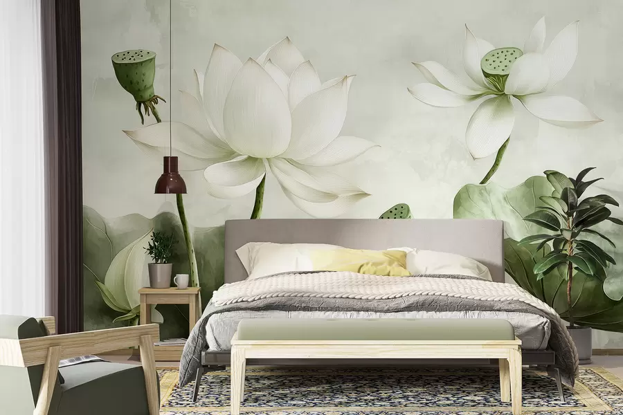 murais de parede Bleunioù lotus, dourlivadur, natur, kempenn bleunioù, delioù bras, livioù glas dous w01445v2