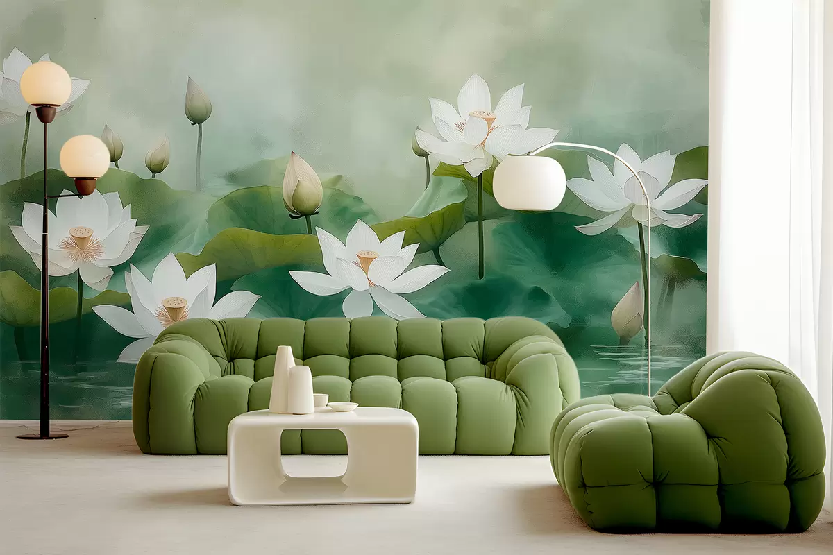 murais de parede Lotusoù el lenn, natur, brumenn, tresadennoù akrilik, delioù bras, janglenn, livioù naturel dous w01450