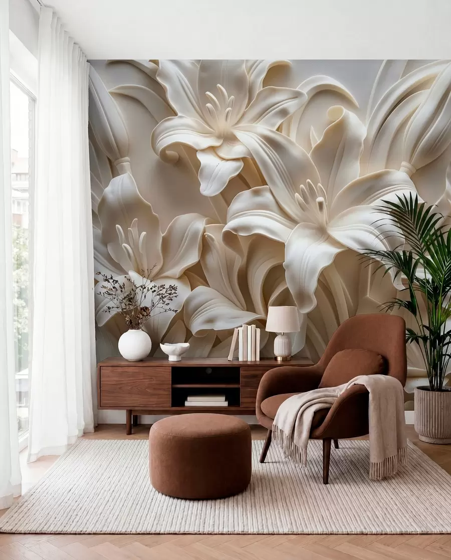murais de parede Relief 3d beige kaer a lili kizellet w01433
