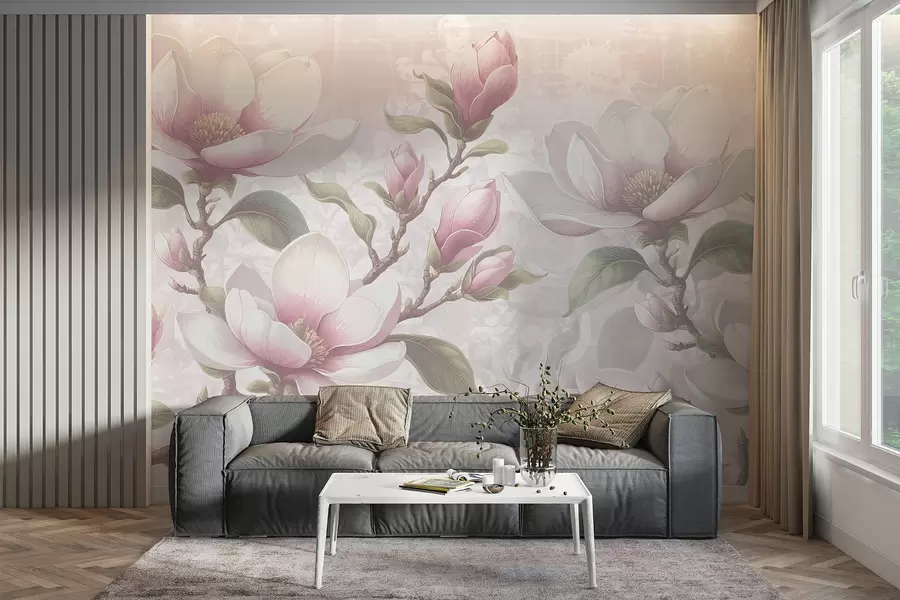 murais de parede Bleunioù magnolia roz delioù o bleuniañ war un drekleur dous ha displann w08216