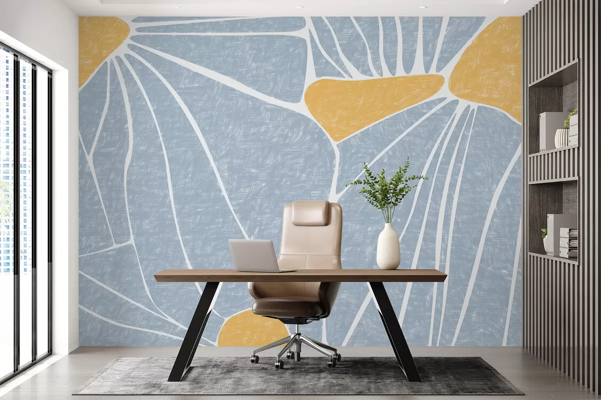 murais de parede Tresadenn bleunioù difetis, melen ha glas, gant danvez w01007