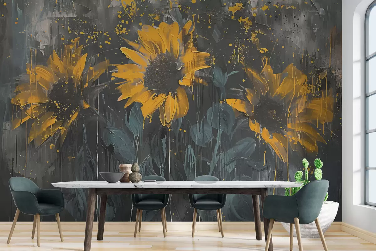 murais de parede Livadur difetis bleunioù-heol, un drekleur gris teñval ha livioù melen w01480