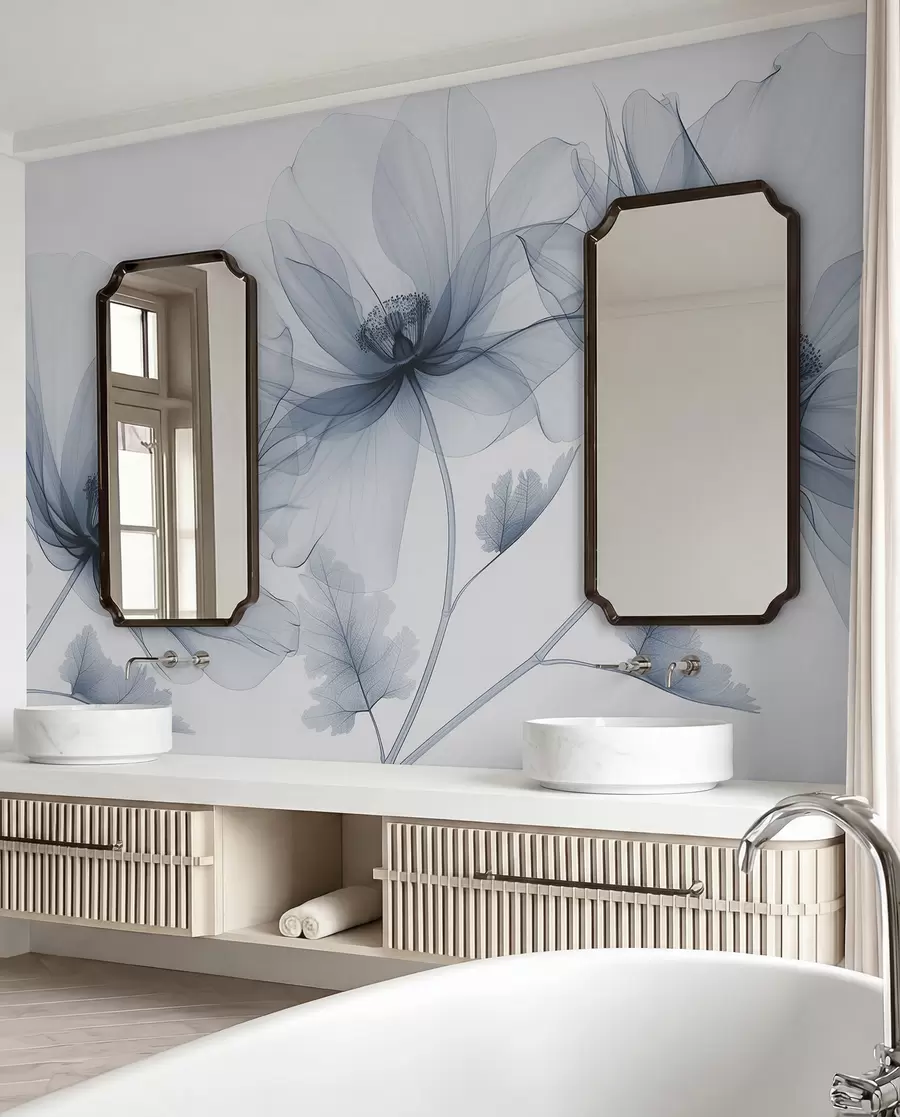 murais de parede Bleunioù glas treuzwelus e stumm skinoù X war foñs gwenn Tresadenn louzawouriezh unliv minimalist w01482v1