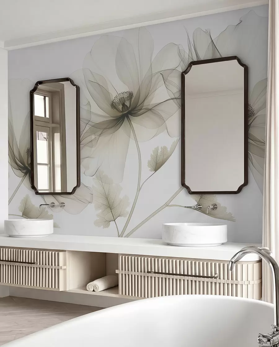 murais de parede Flores em tinta sépia w01482v2