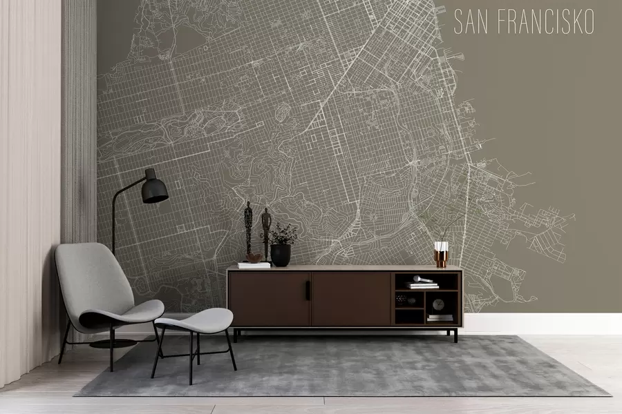 murais de parede Kartenn vrasaet Poltred murlivadur kêr San Francisco war ur foñs gell  w01025v1